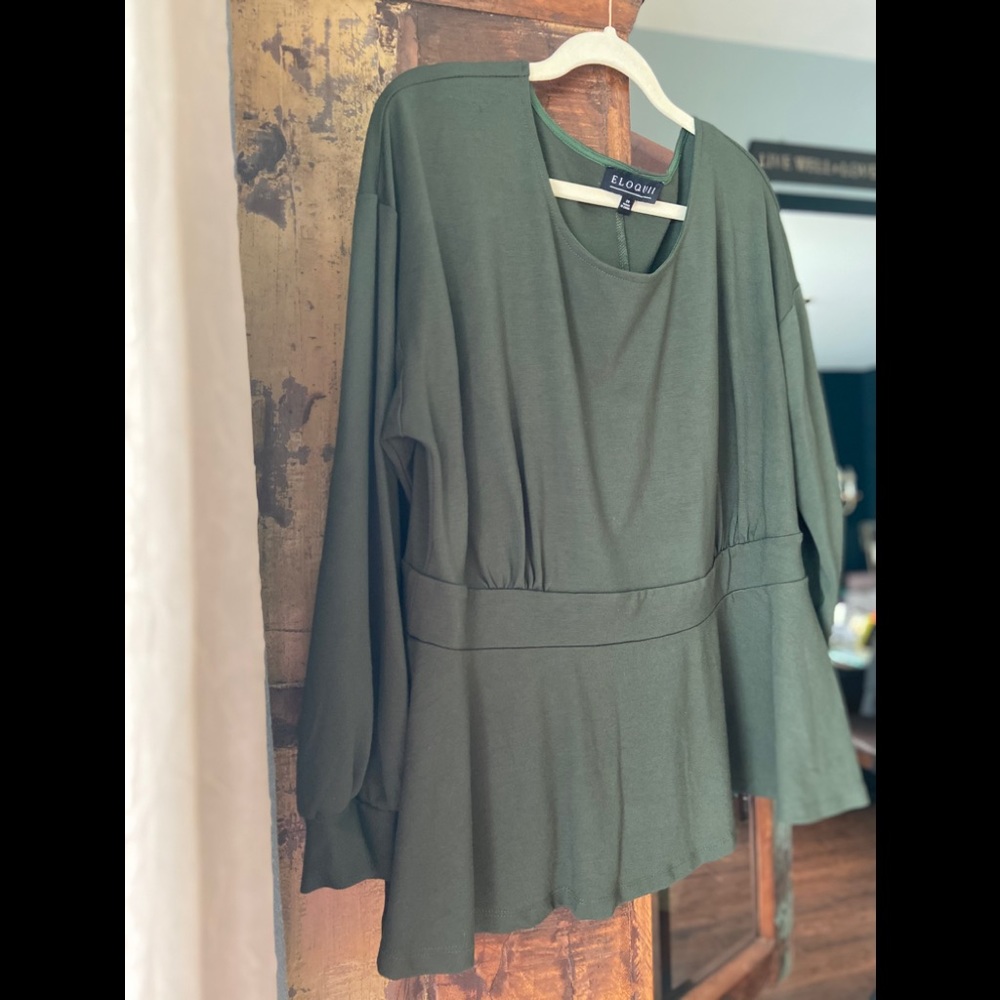 Eloquii Puff Sleeve Green Peplum Top